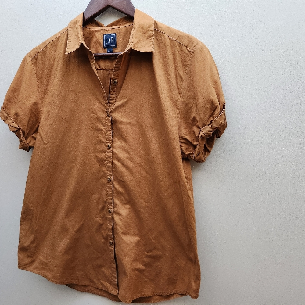 Gap Brown Cuff Sleeve Button Doen Shirt Xs - Picture 3 of 5